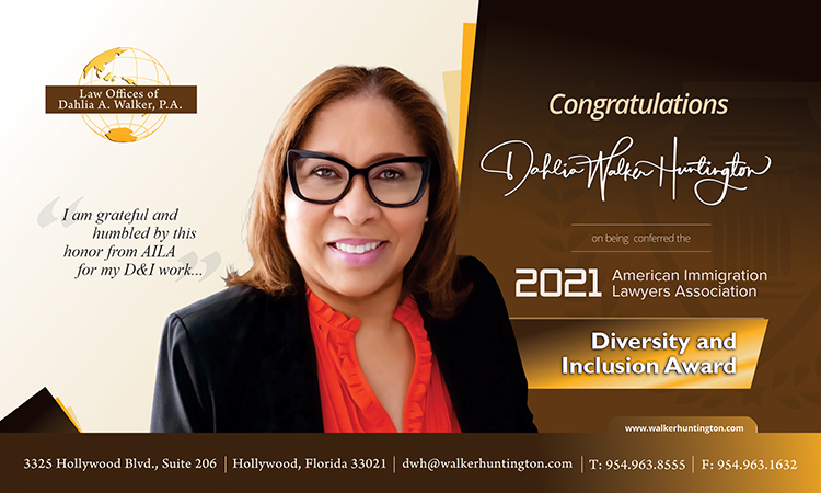 Congratulations Dahlia Walker Huntington - 2021 American Lawyers Association Diversity and Inclusion Award Winner